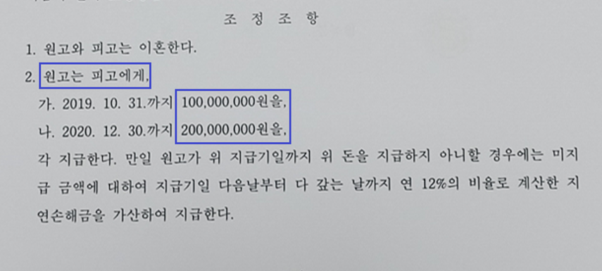 [조정이혼] 재산분할 3억, 자녀 학비까지